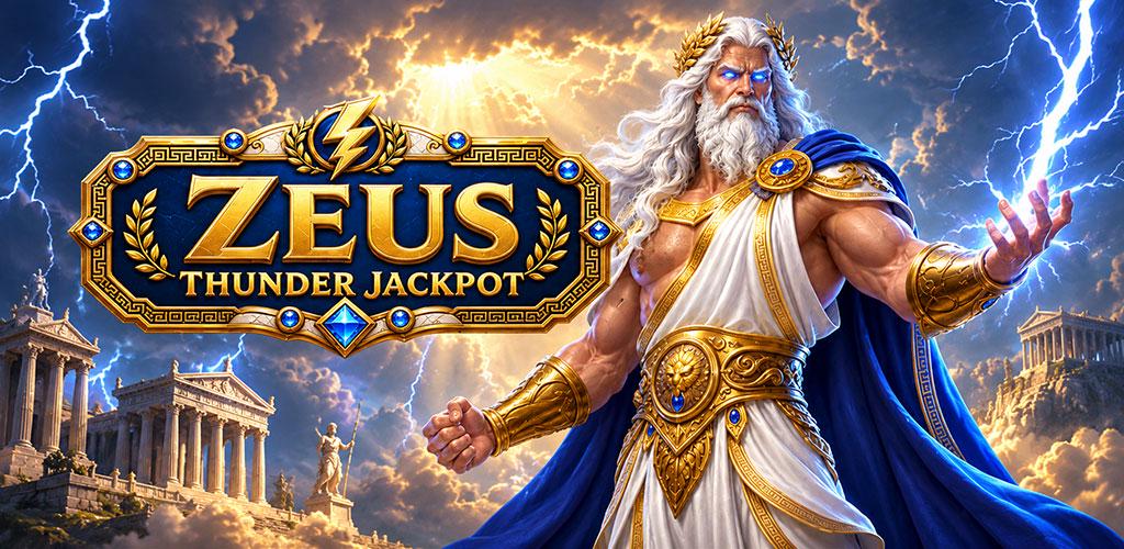Zeus surrounded by golden temples and blue lightning